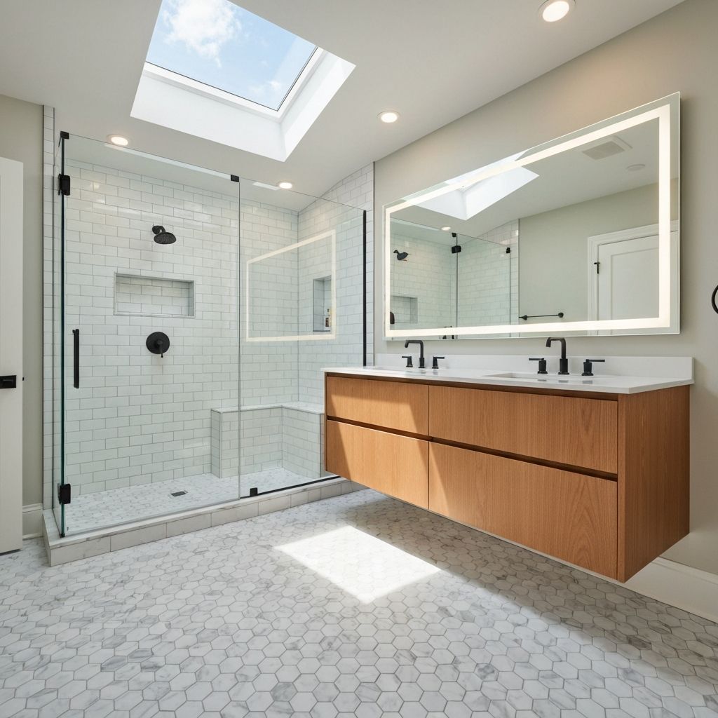 Marble master bathroom with freestanding tub — Potomac, MD